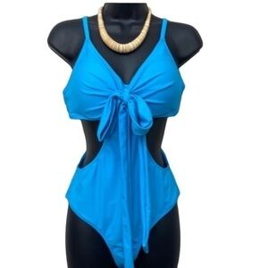 Cupshie medium light blue‎ one piece side cut out swimsuit NWT (W-331)